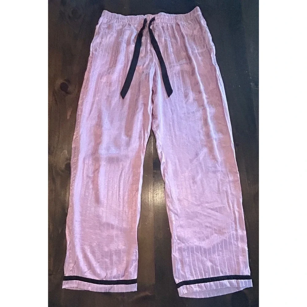 Victoria's Secret Pajama Matching Set Lg Pink Satin Striped Button Up Barbiecore